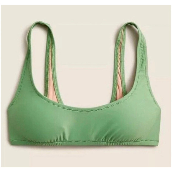 J.Crew Womens Heritage Scoopneck Bikini Top Lined Adjustable Green Size M NWT - Picture 1 of 7